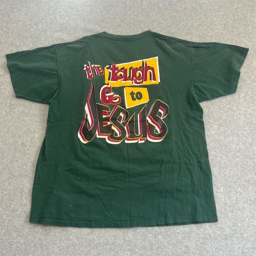 Vintage Jesus‎ Tee Shirt Men's Extra Large Green Oneita Graffiti Single Stitch
